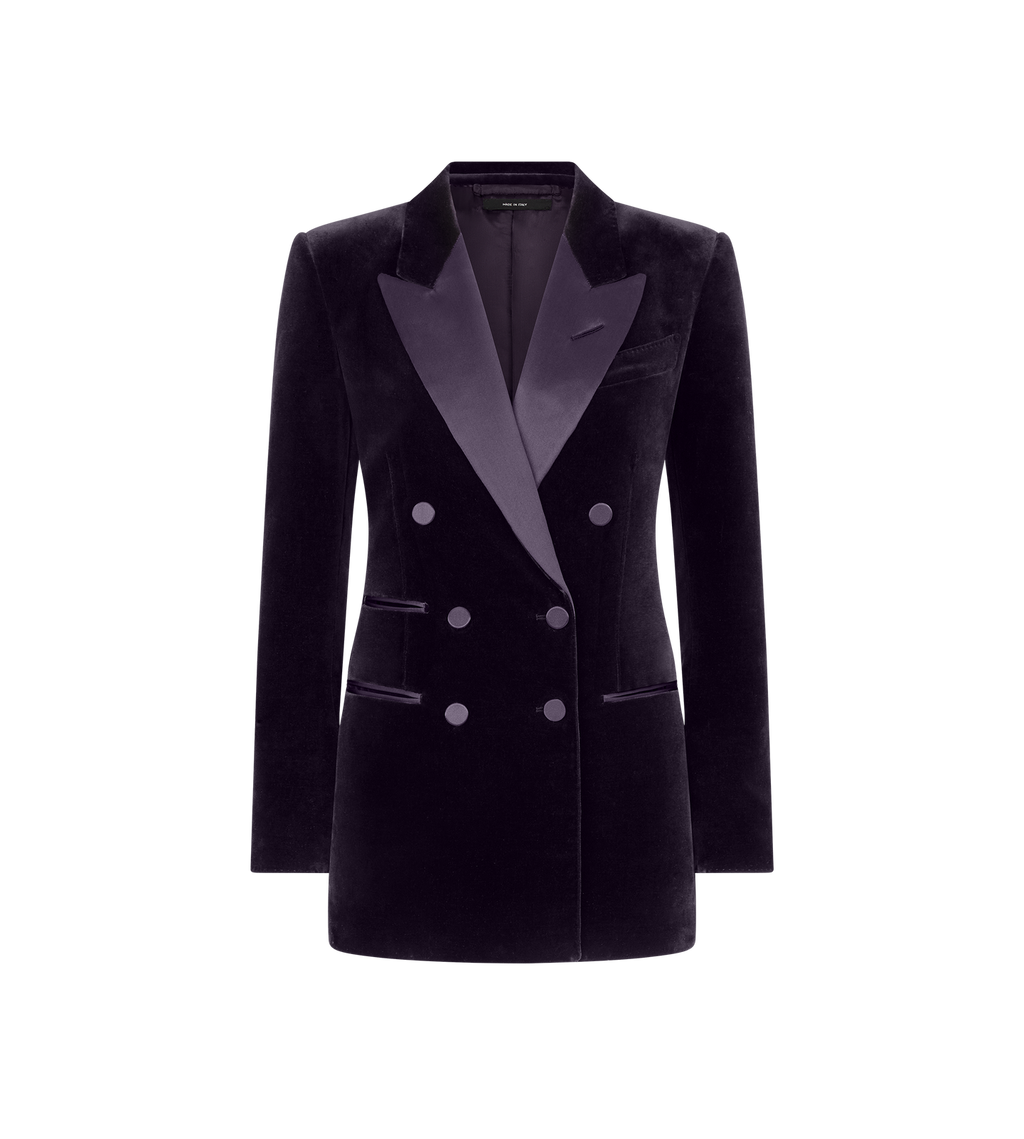 DOUBLE BREASTED PEAK LAPEL VELVET TUXEDO JACKET