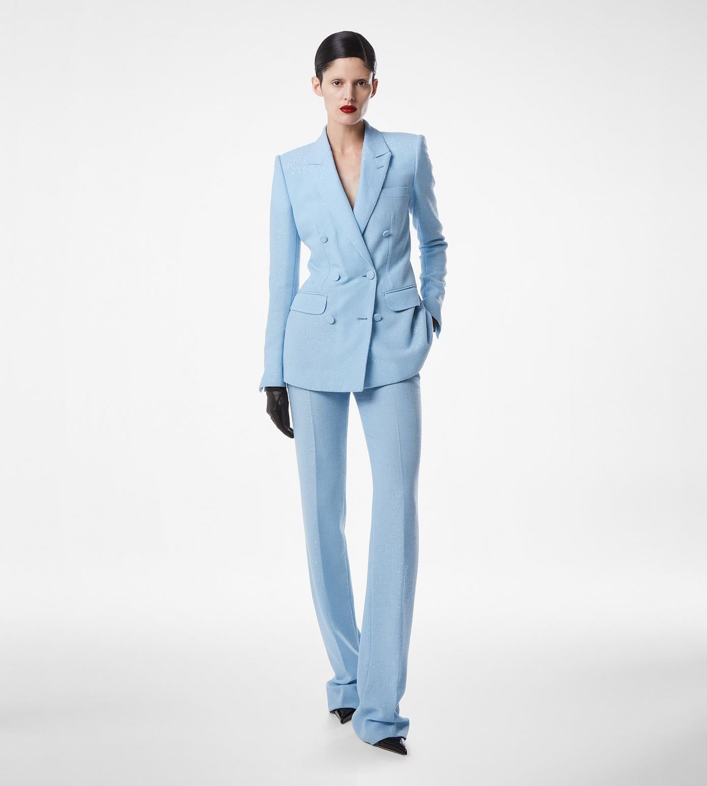 SEQUINED WOOL BLEND CREPE DOUBLE BREASTED JACKET