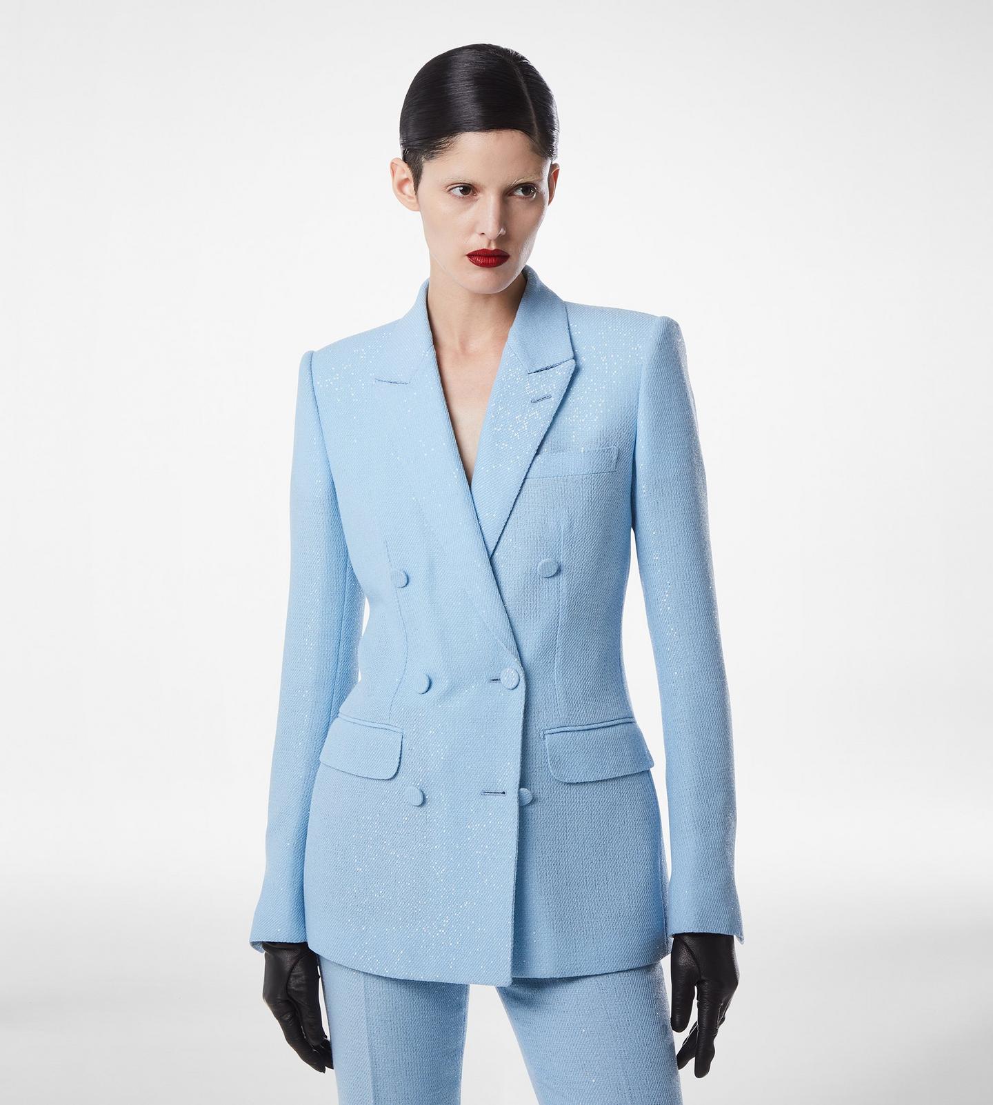 SEQUINED WOOL BLEND CREPE DOUBLE BREASTED JACKET