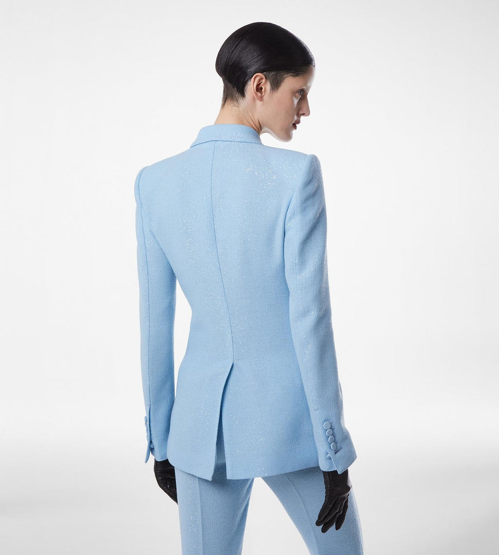 SEQUINED WOOL BLEND CREPE DOUBLE BREASTED JACKET