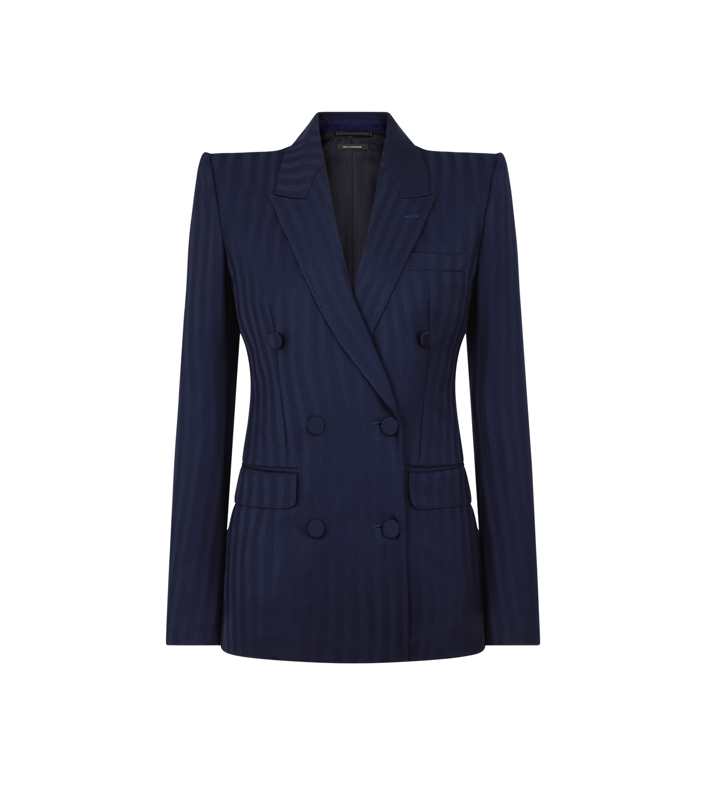 TONAL STRIPE VIRGIN WOOL DOUBLE BREASTED PEAK LAPEL JACKET
