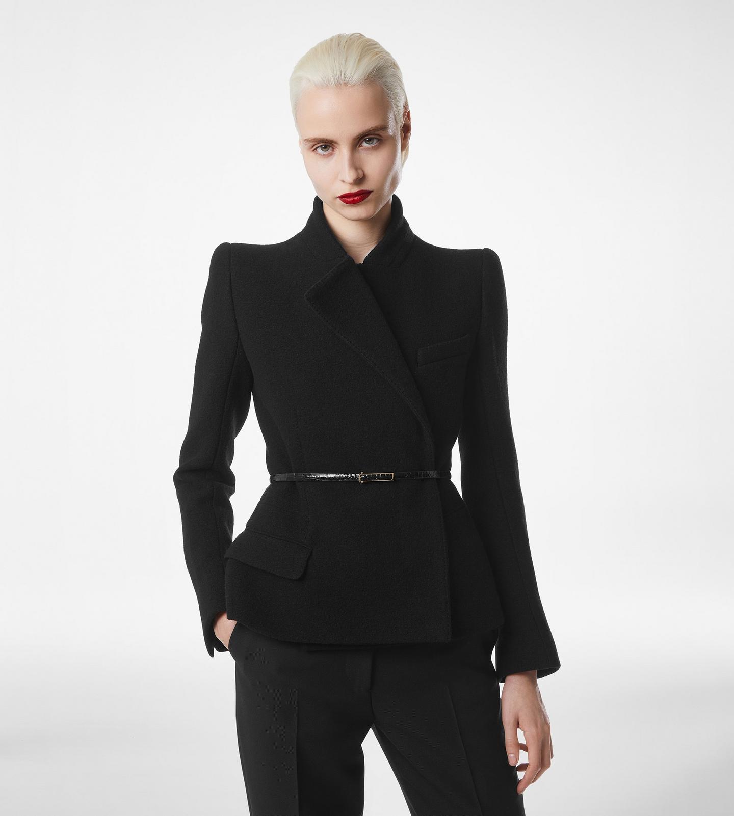 COMPACT STRETCH BOUCLE' WRAP JACKET