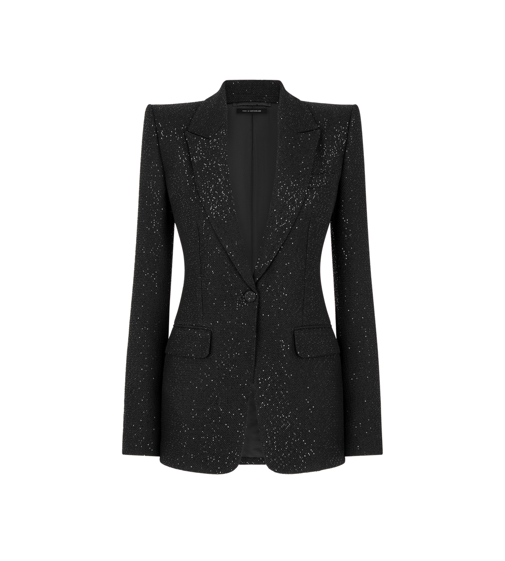 SEQUINED WOOL BLEND CREPE SINGLE BREASTED JACKET