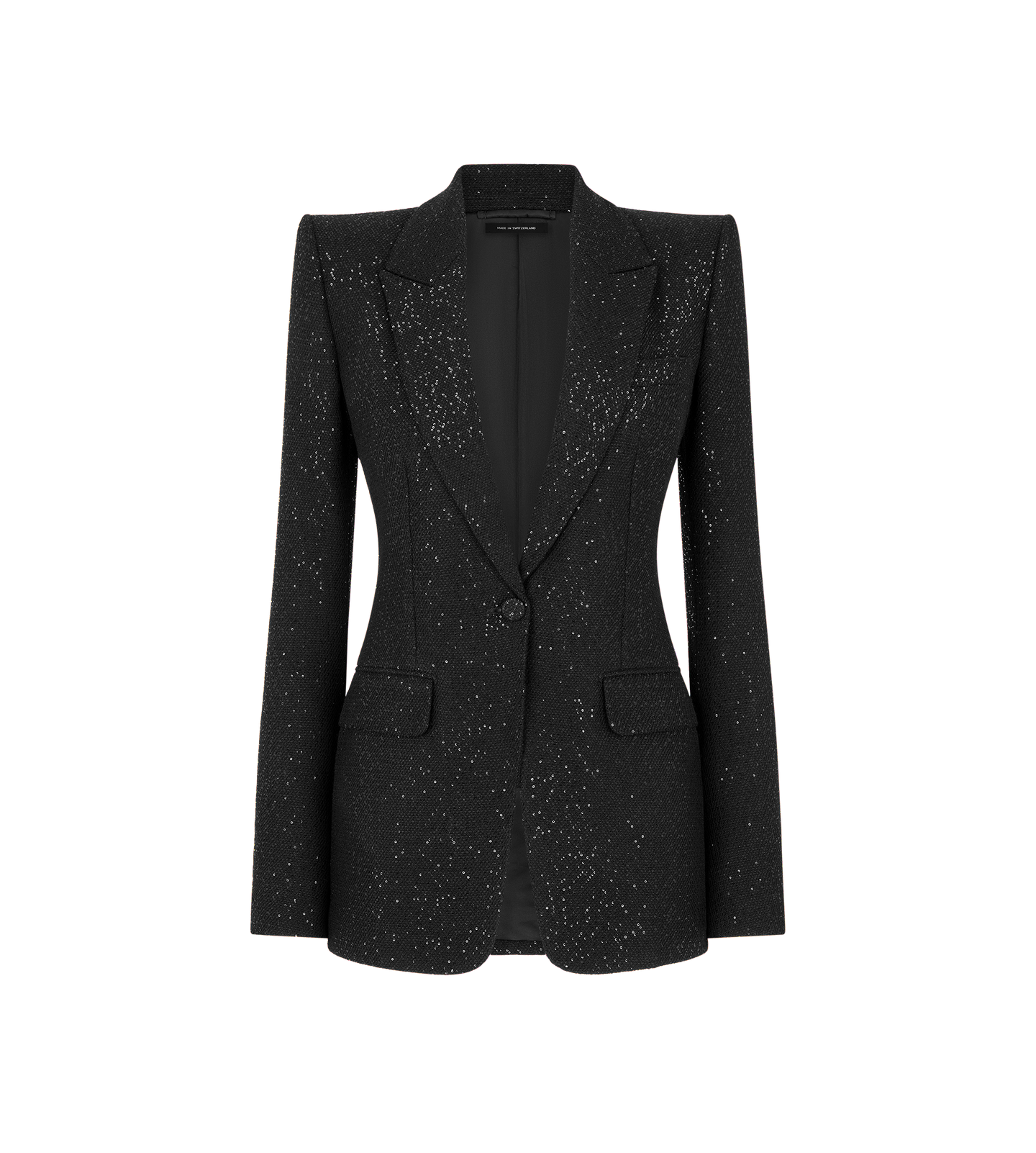 SEQUINED WOOL BLEND CREPE SINGLE BREASTED JACKET