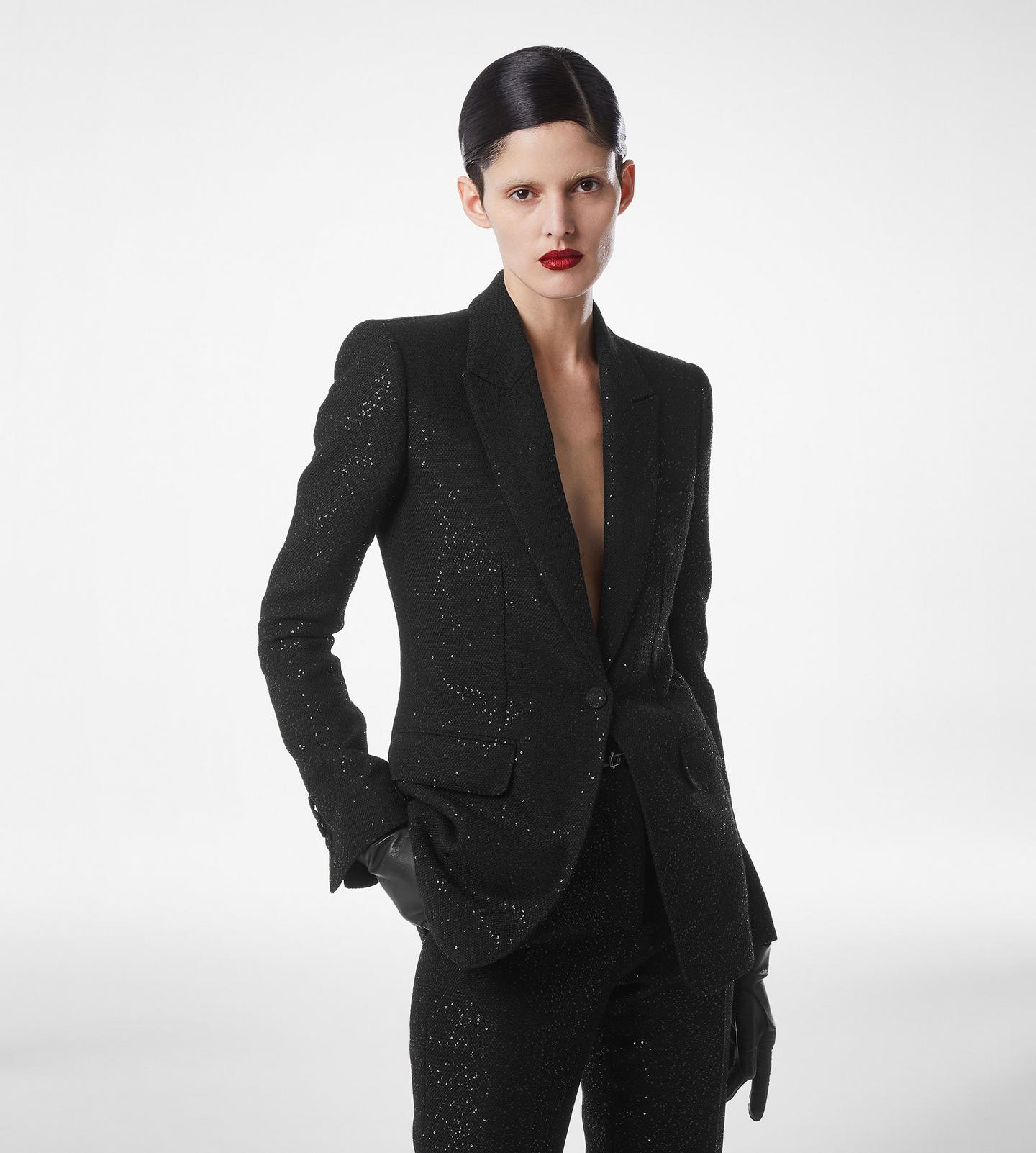 SEQUINED WOOL BLEND CREPE SINGLE BREASTED JACKET