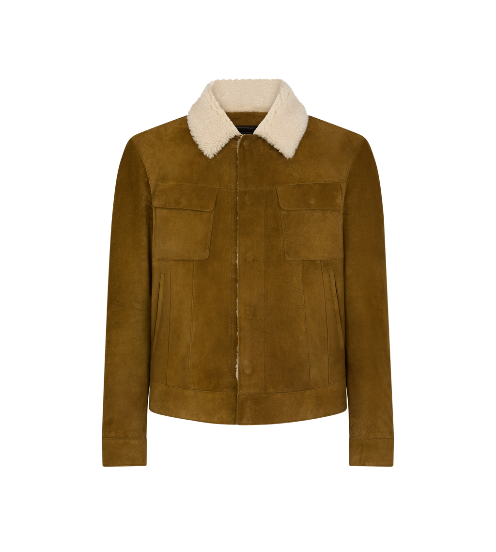 BRUSHED SUEDE SHEARLING COLLAR TRUCKER