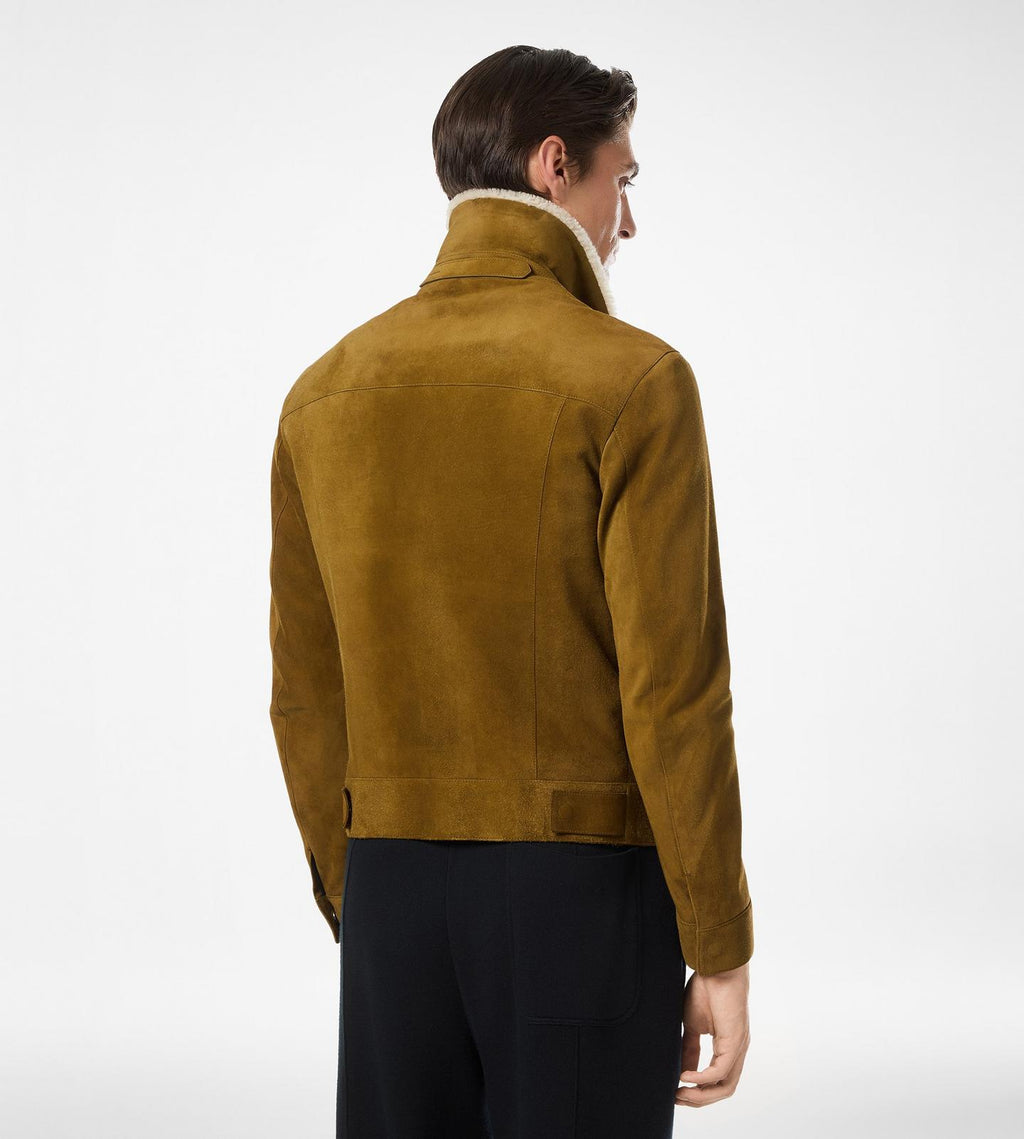 BRUSHED SUEDE SHEARLING COLLAR TRUCKER