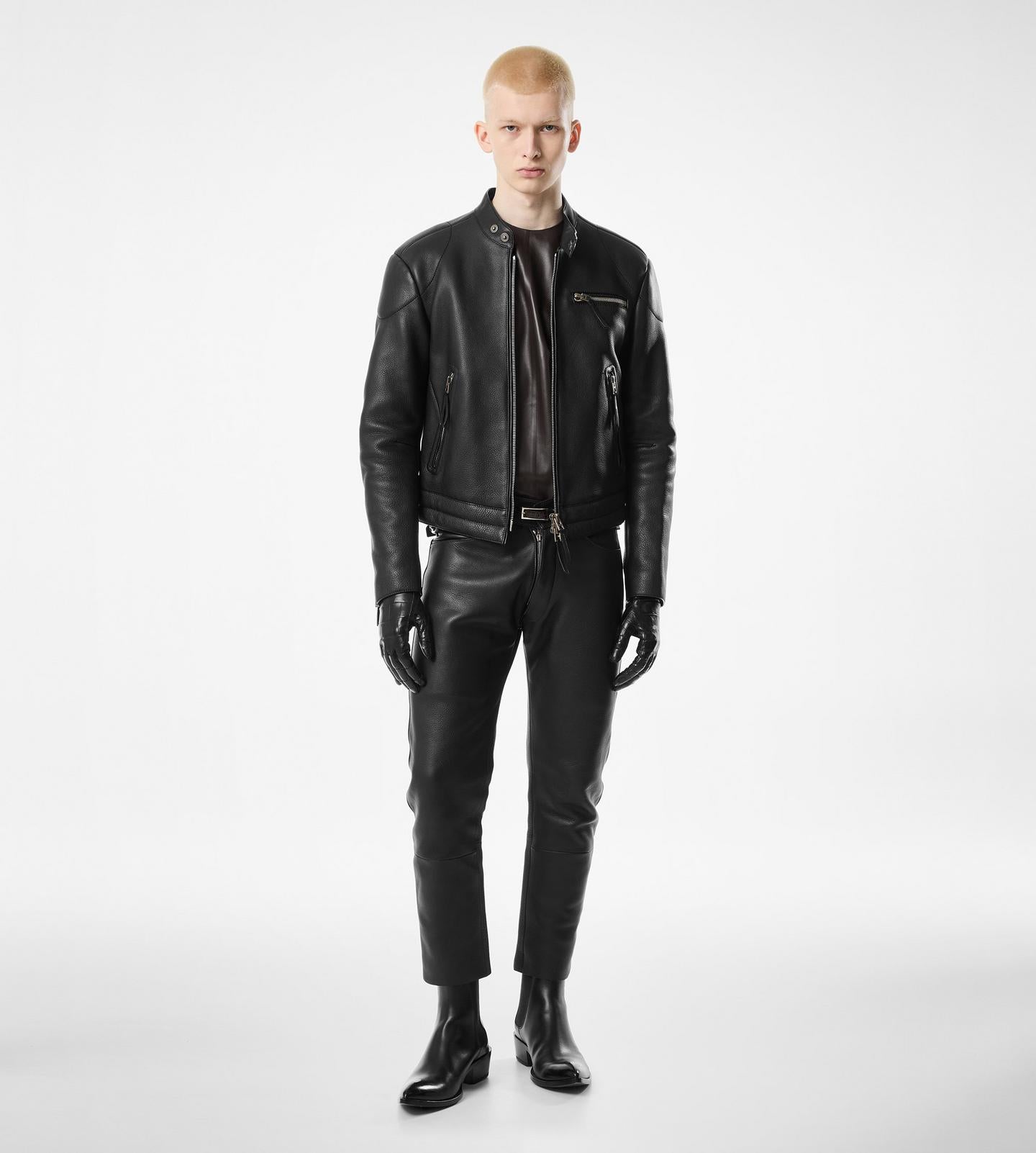 GRAIN LEATHER ZIP BIKER